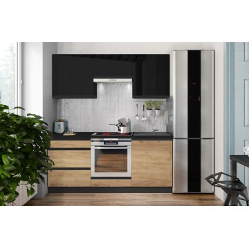Køkkenbord MARINA 180 cm egetræ/blank sort
