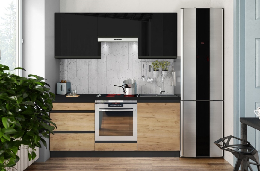 Køkkenbord MARINA 180 cm egetræ/blank sort