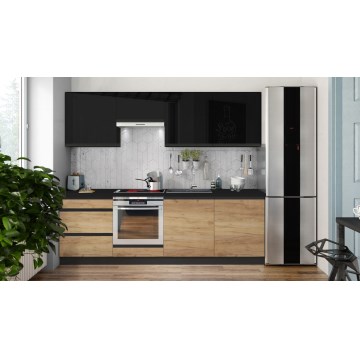 Køkkenbord MARINA 240 cm i egetræ/blank sort