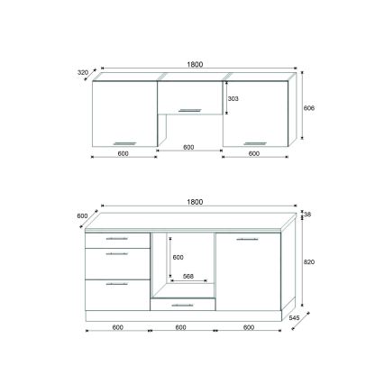 Køkkenmodul CELESTE 180 cm, højglans hvid