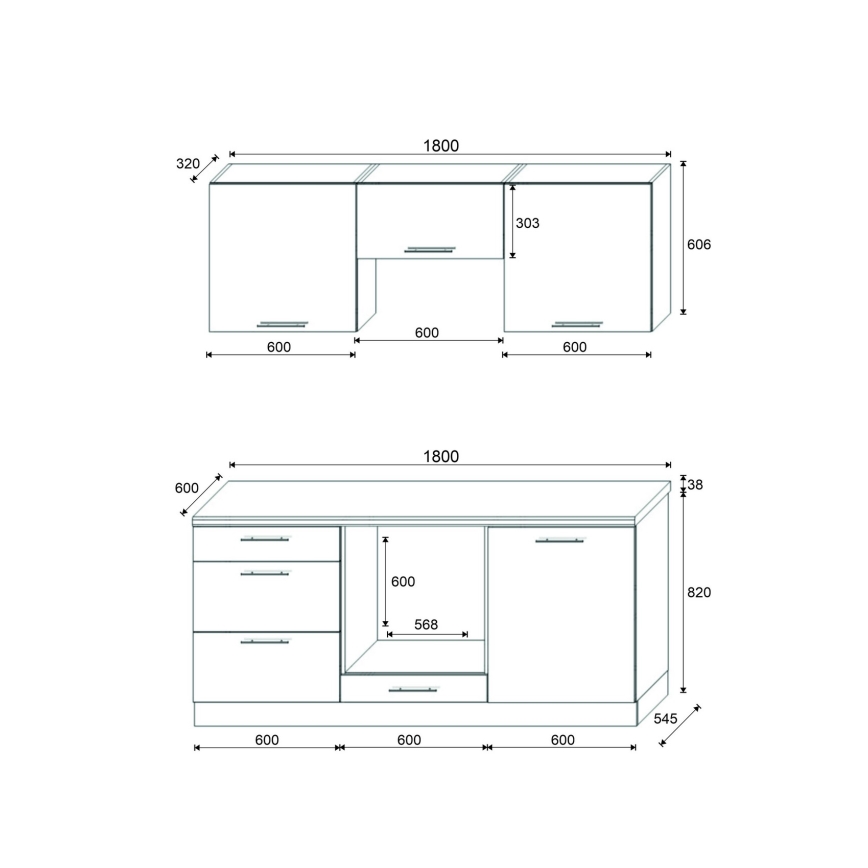 Køkkenmodul CELESTE 180 cm, højglans hvid