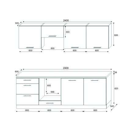 Køkkenmodul CELESTE 240 cm, højglans grå