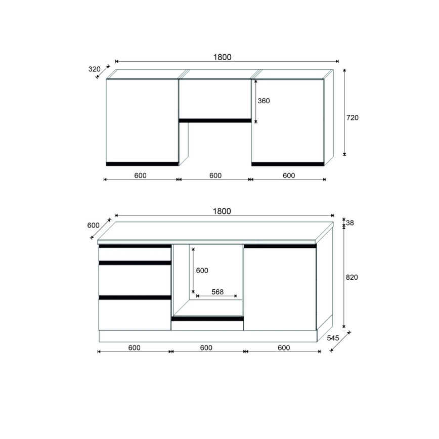 Køkkenmodul MARINA 180 cm craft-eg/højglans hvid