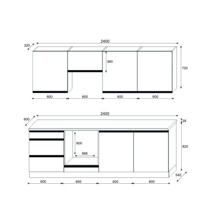 Køkkenmodul MARINA 240 cm craft-eg/højglans hvid