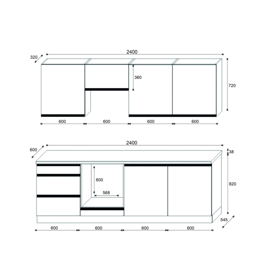 Køkkenmodul MARINA 240 cm craft-eg/højglans hvid