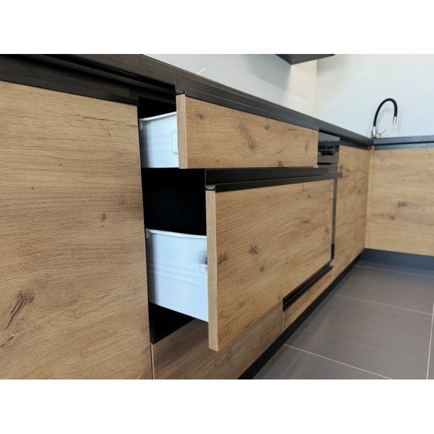 Køkkenmodul MARINA 240 cm craft-eg/højglans sort