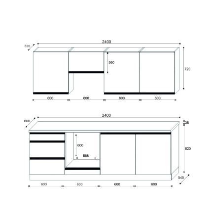 Køkkenmodul MARINA 240 cm i craft-eg