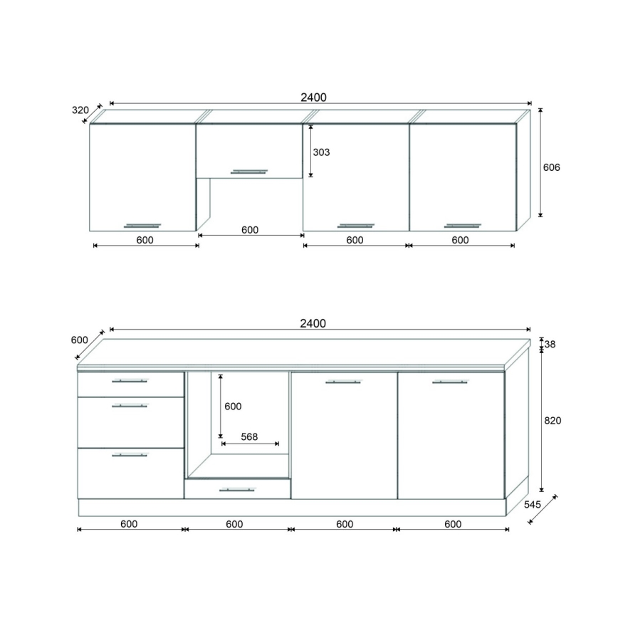 Køkkenserie CELESTE 240 cm, højglans taupe