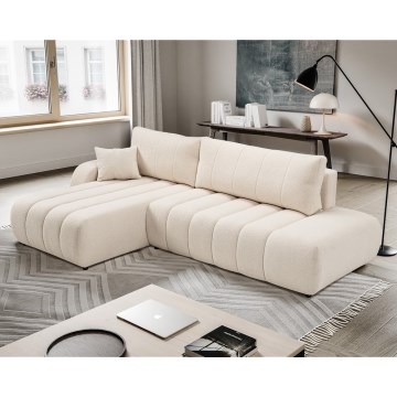 L-formet hjørnesofa med sovefunktion og opbevaringsrum DESIO, venstrevendt, beige