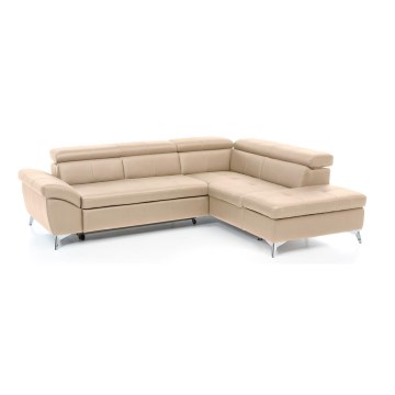 L-formet loungemøbel foldefunktion læder SALERNO II højre beige