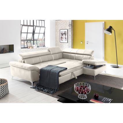 L-formet loungemøbel foldefunktion læder SALERNO II højre beige