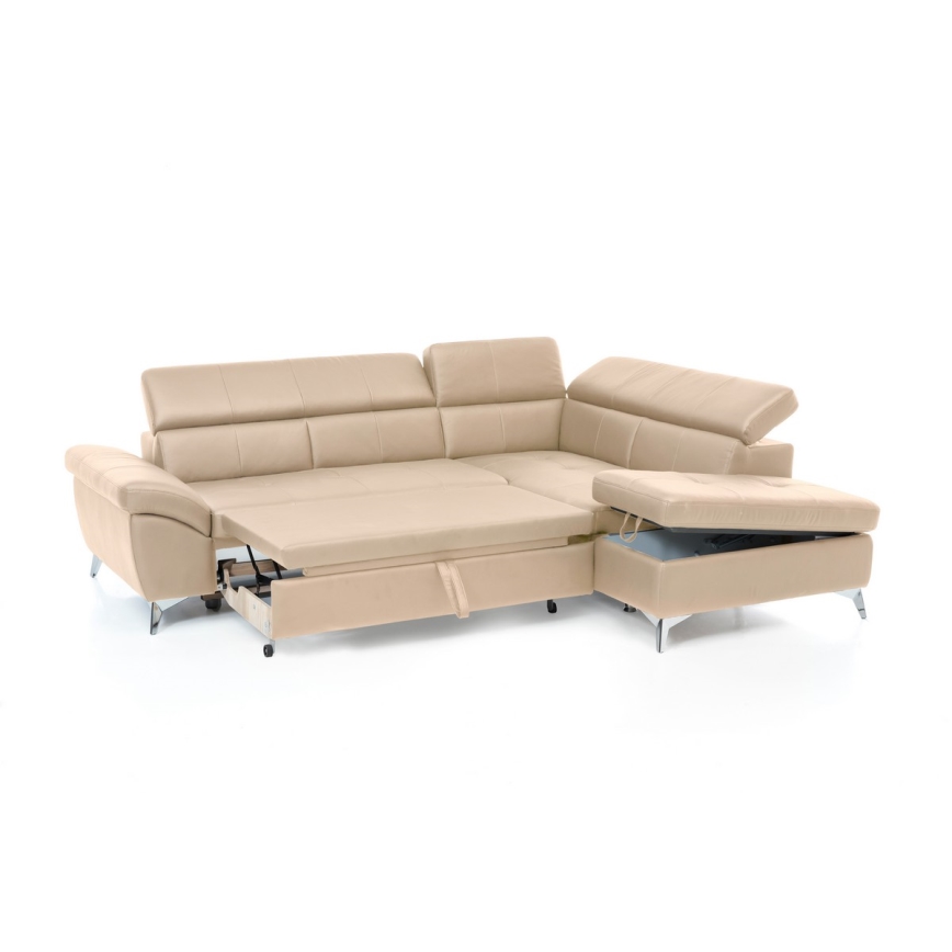 L-formet loungemøbel foldefunktion læder SALERNO II højre beige