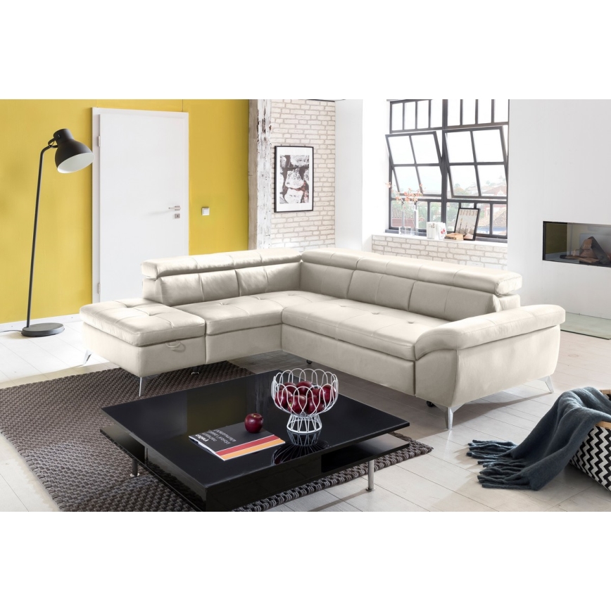 L-formet loungemøbel foldefunktion læder SALERNO II venstre beige