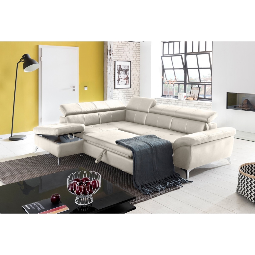 L-formet loungemøbel foldefunktion læder SALERNO II venstre beige