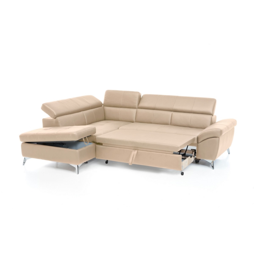 L-formet loungemøbel foldefunktion læder SALERNO II venstre beige