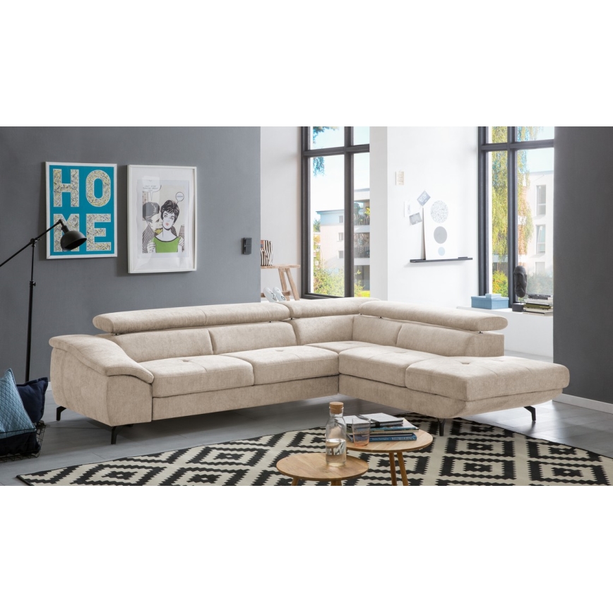 L-formet loungemøbel m. opbevaringsplads foldbar BRESCIA højre beige