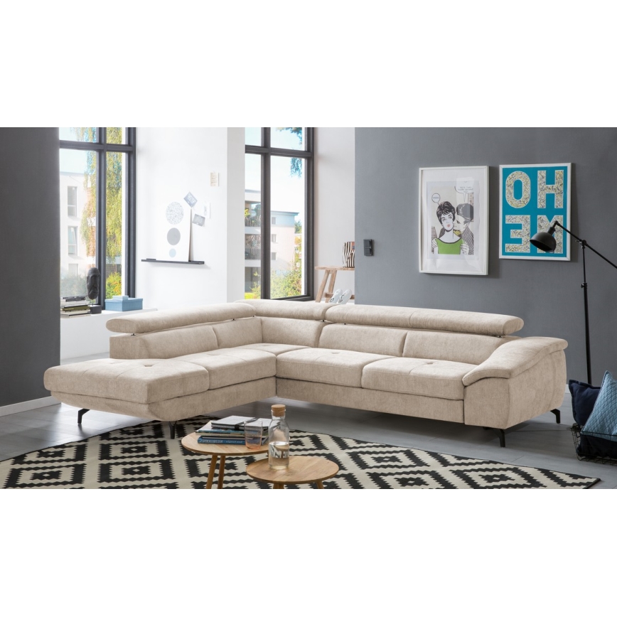 L-formet loungemøbel m. opbevaringsplads foldbar BRESCIA venstre beige