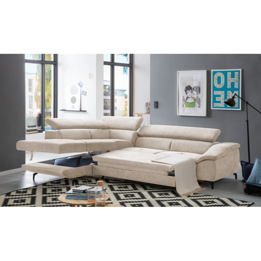 L-formet loungemøbel m. opbevaringsplads foldbar BRESCIA venstre beige