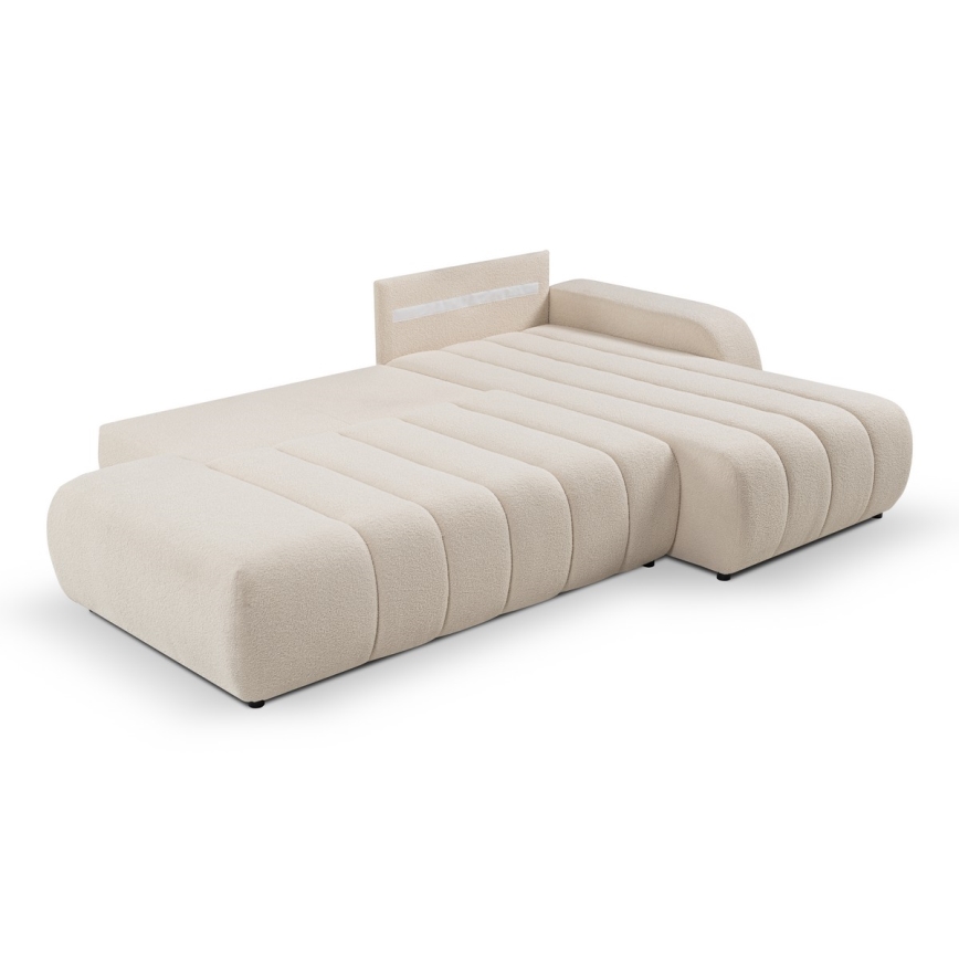 L-formet loungemøbel m. opbevaringsplads foldbar DESIO højre beige