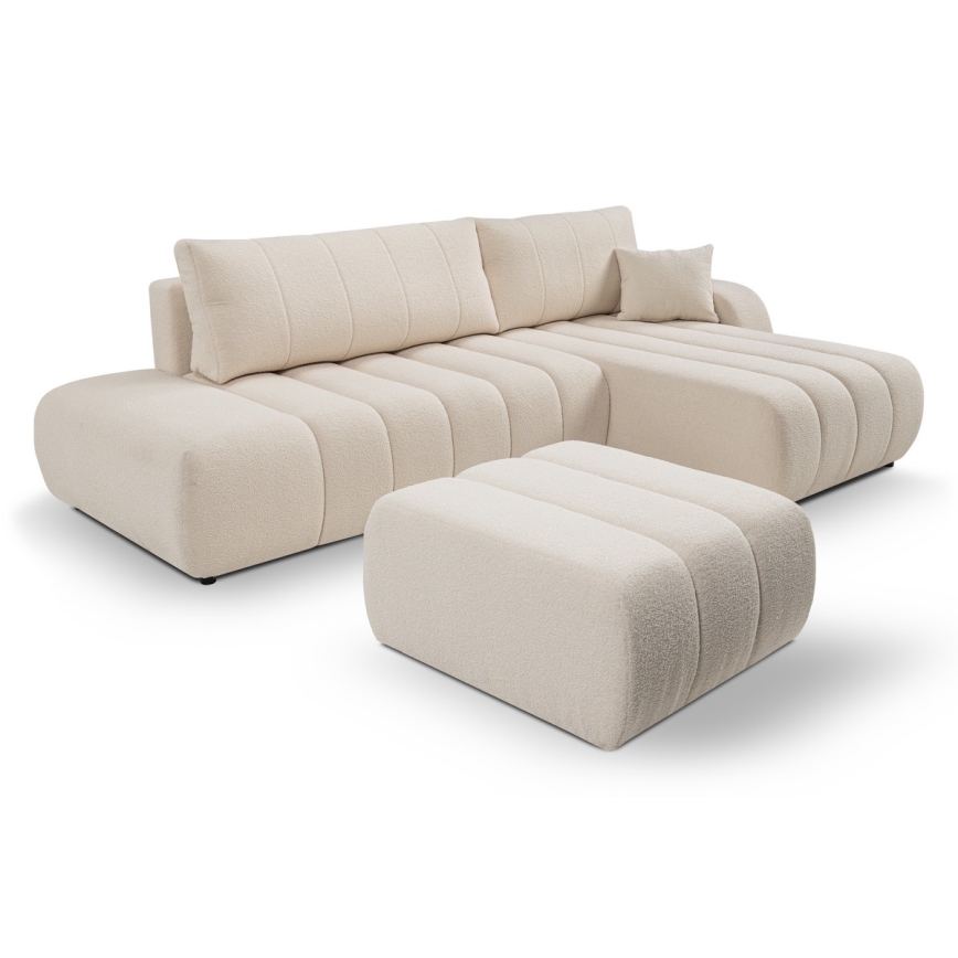 L-formet loungemøbel m. opbevaringsplads foldbar DESIO højre beige
