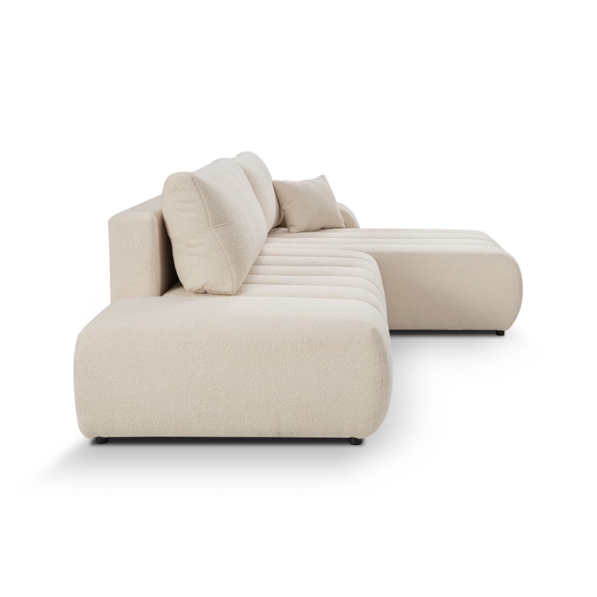 L-formet loungemøbel m. opbevaringsplads foldbar DESIO højre beige