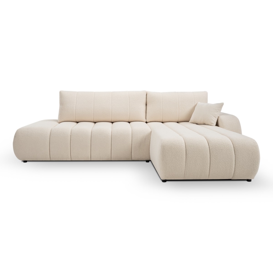 L-formet loungemøbel m. opbevaringsplads foldbar DESIO højre beige