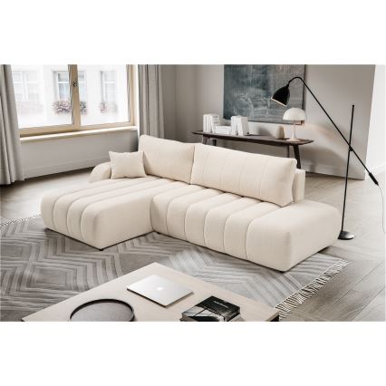 L-formet loungemøbel m. opbevaringsplads foldbar DESIO venstre beige