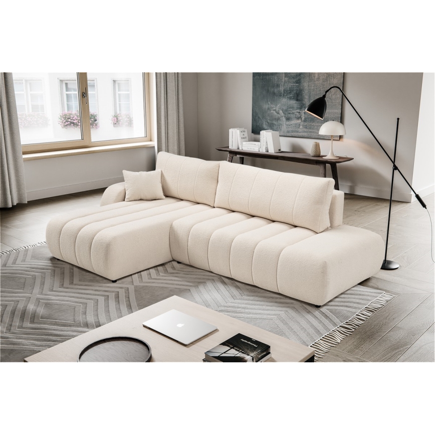 L-formet loungemøbel m. opbevaringsplads foldbar DESIO venstre beige