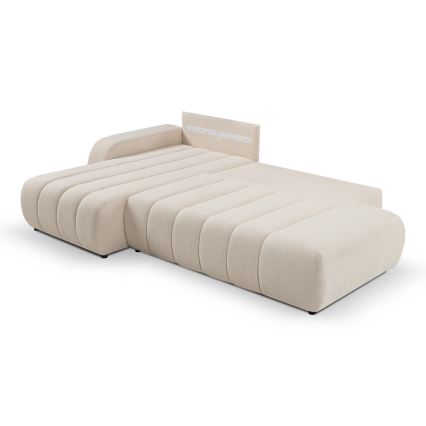 L-formet loungemøbel m. opbevaringsplads foldbar DESIO venstre beige