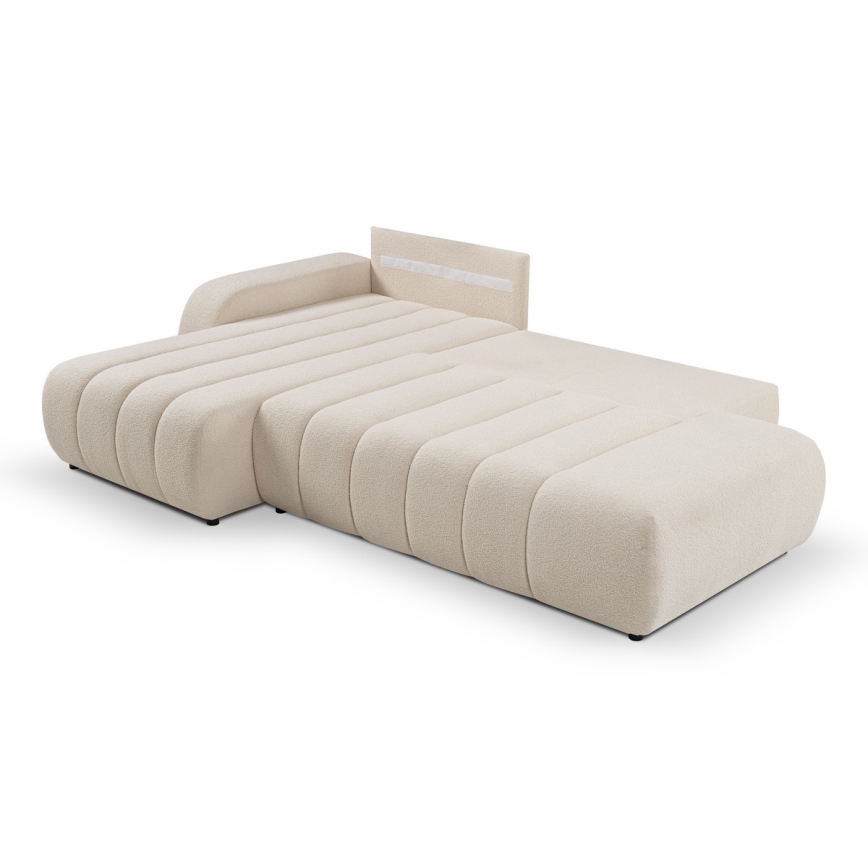 L-formet loungemøbel m. opbevaringsplads foldbar DESIO venstre beige