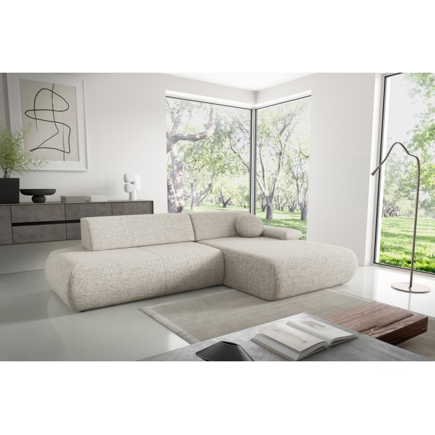 L-formet loungemøbel m. opbevaringsplads foldbar PRATO højre beige