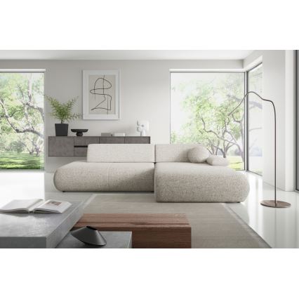 L-formet loungemøbel m. opbevaringsplads foldbar PRATO højre beige