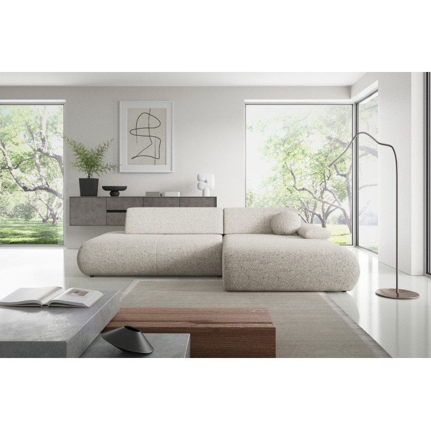 L-formet loungemøbel m. opbevaringsplads foldbar PRATO højre beige