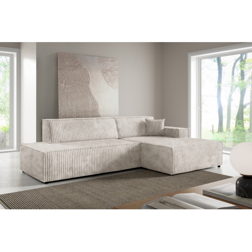 L-formet loungemøbel m. opbevaringsplads foldbar TERAMO højre beige