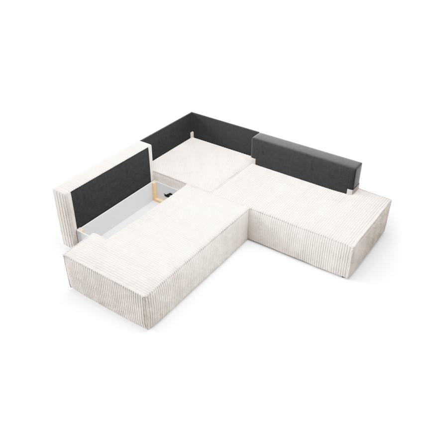 L-formet loungemøbel m. opbevaringsplads foldbar TERAMO højre beige