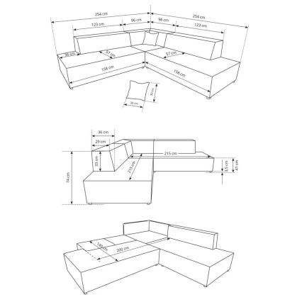 L-formet loungemøbel m. opbevaringsplads foldbar TERAMO højre beige