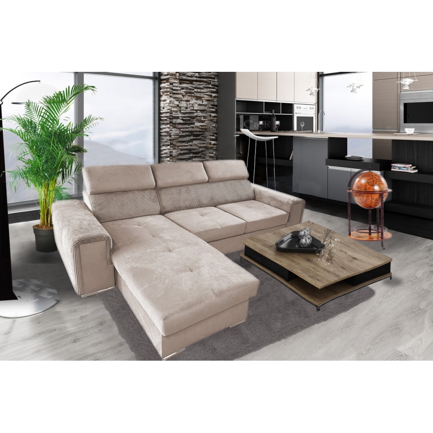 L-formet loungesæt til hjørne foldbart med opbevaringsplads SALVADA beige
