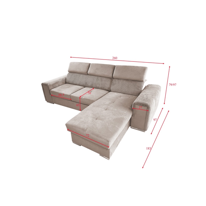 L-formet loungesæt til hjørne foldbart med opbevaringsplads SALVADA beige