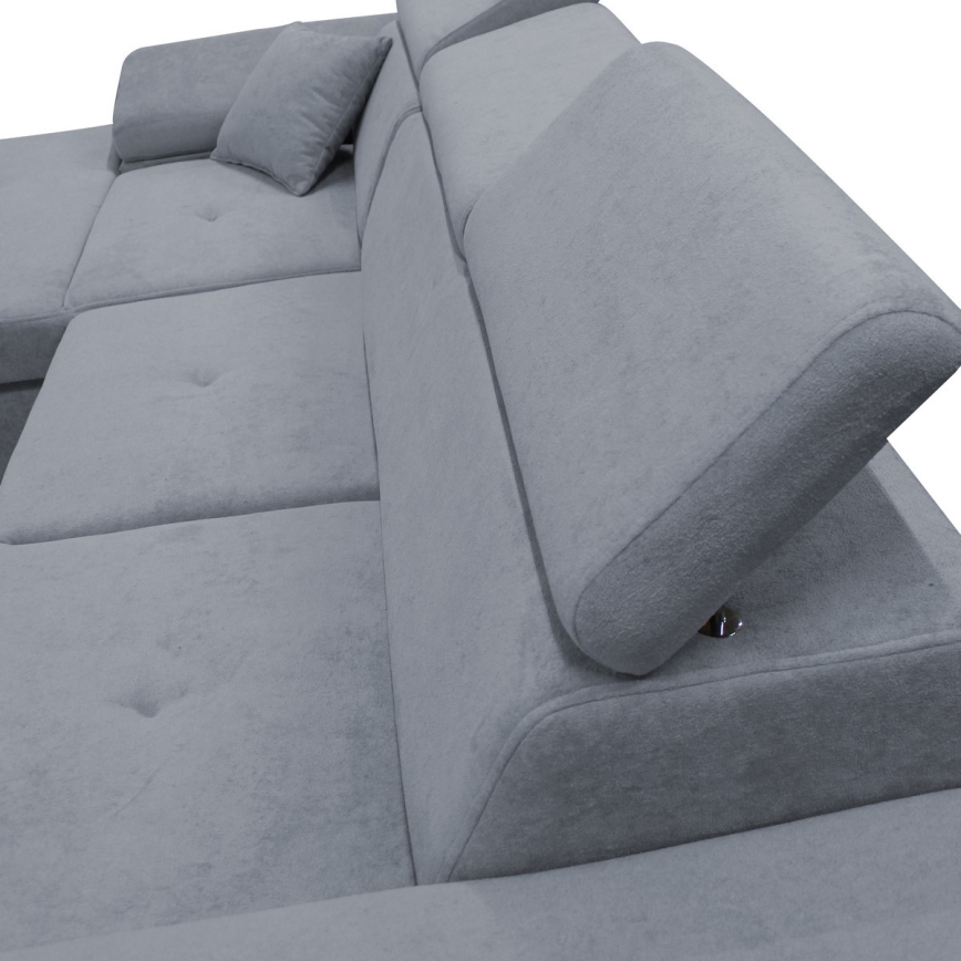 L-formet udtrækbar hjørnesofa CASTELO med opbevaringsrum, venstrevendt, mørkegrå