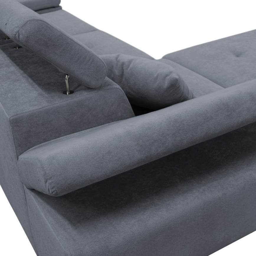 L-formet udtrækbar hjørnesofa CASTELO med opbevaringsrum, venstrevendt, mørkegrå