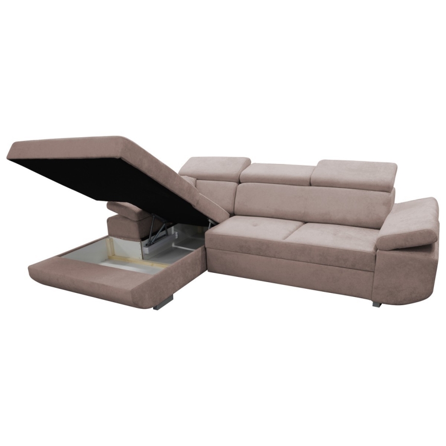 L-formet venstrevendt sovesofa CASTELO med opbevaringsplads, beige