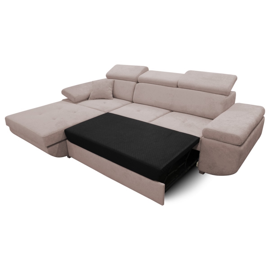 L-formet venstrevendt sovesofa CASTELO med opbevaringsplads, beige