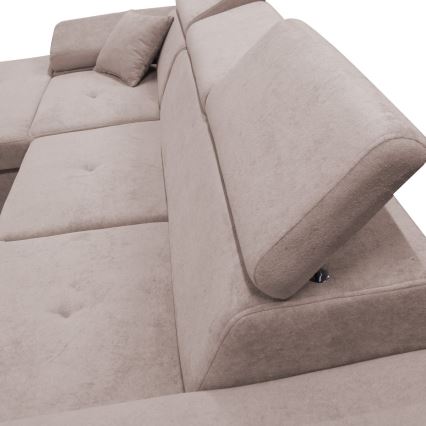 L-formet venstrevendt sovesofa CASTELO med opbevaringsplads, beige