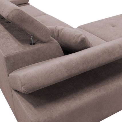 L-formet venstrevendt sovesofa CASTELO med opbevaringsplads, beige