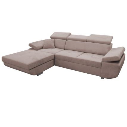 L-formet venstrevendt sovesofa CASTELO med opbevaringsplads, beige