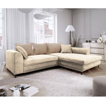 LAGOA udtrækbar hjørnesofa i L-form med opbevaringsplads, højrevendt, beige/brun