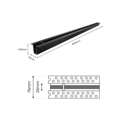 Lampeskinne uden elektrisk forbindelse MAGNETIC TRACK 1,5 m sort