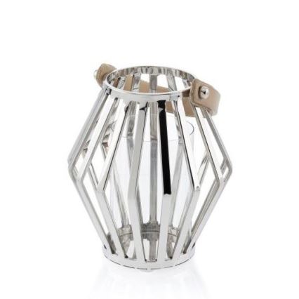 Lanterne GEOM 21 cm skinnende krom/brun