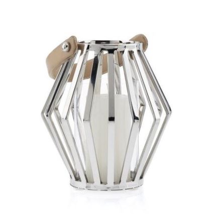 Lanterne GEOM 21 cm skinnende krom/brun