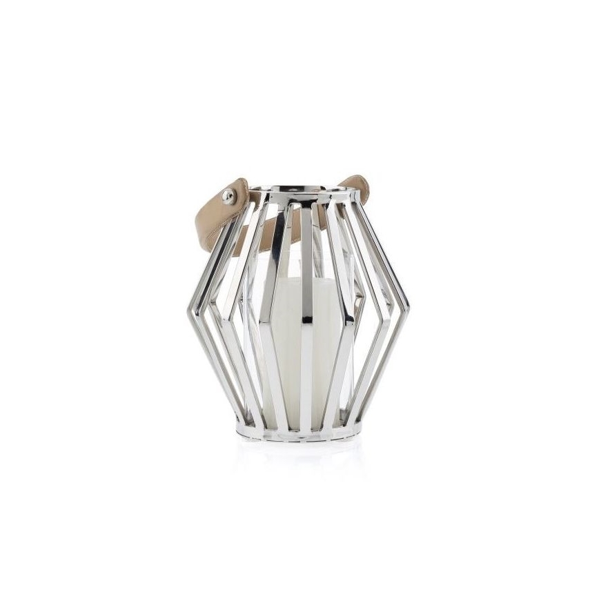 Lanterne GEOM 21 cm skinnende krom/brun